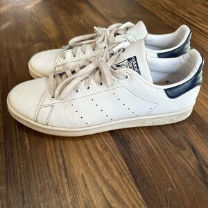 Adidas Stan Smith White Leather Sneakers Navy Heel Men’s Size 10.5